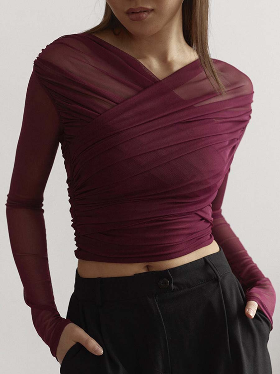 Alease | Draped Mesh Top Black