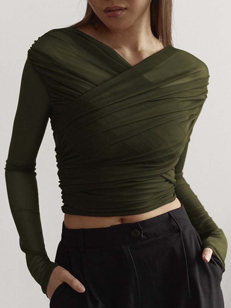 Alease | Draped Mesh Top Black