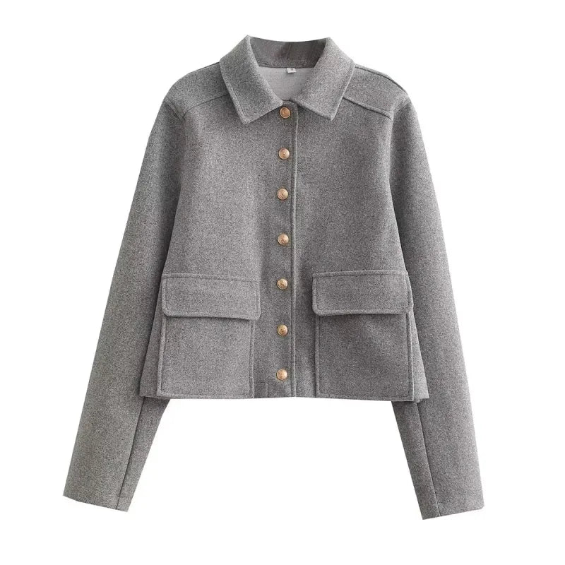 Emilee | Short Coat Gray with Gold Buttons