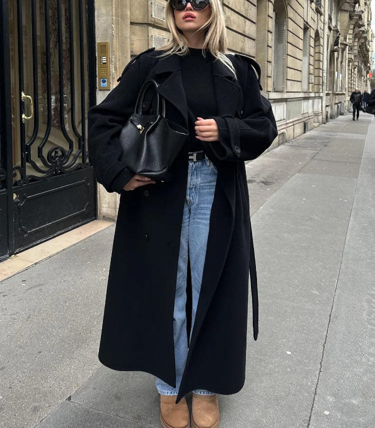 Jacquelynn | Classic Long Trench Coat Design and Belt
