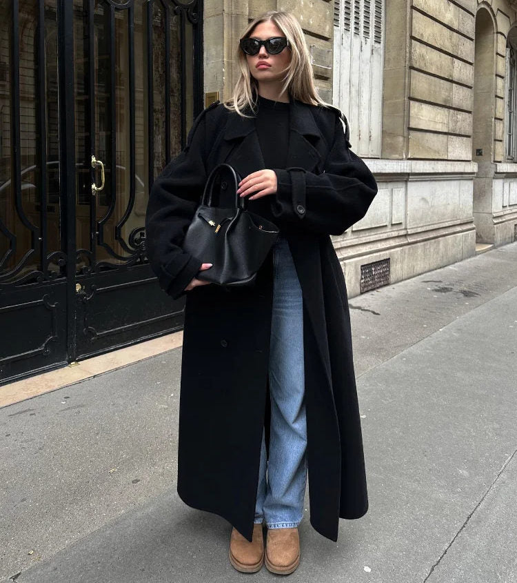 Jacquelynn | Classic Long Trench Coat Design and Belt
