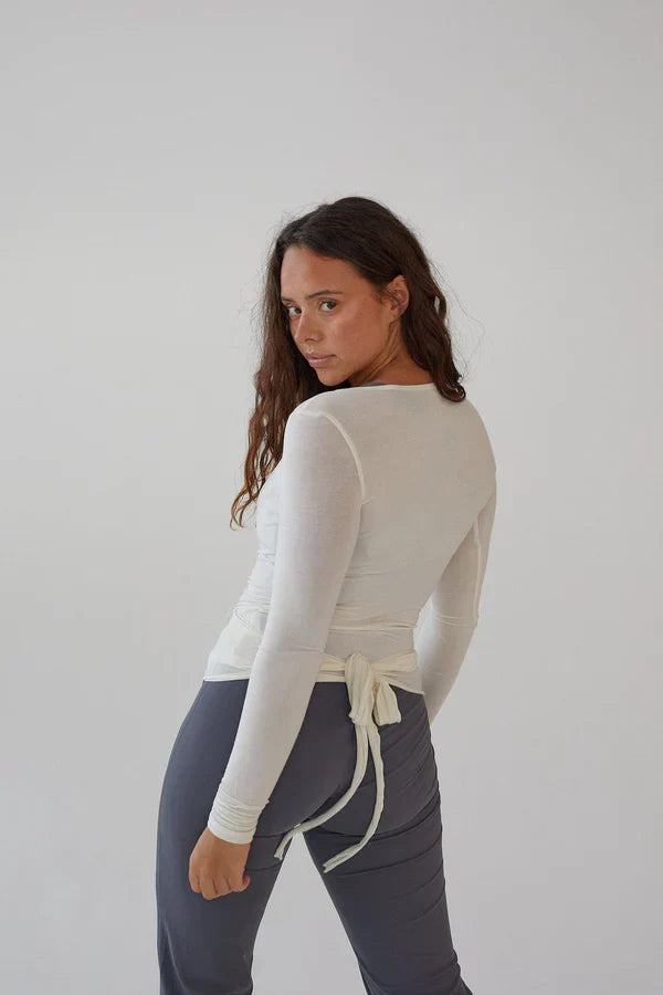 Jeannine | Wrap blouse, rib knitted, white