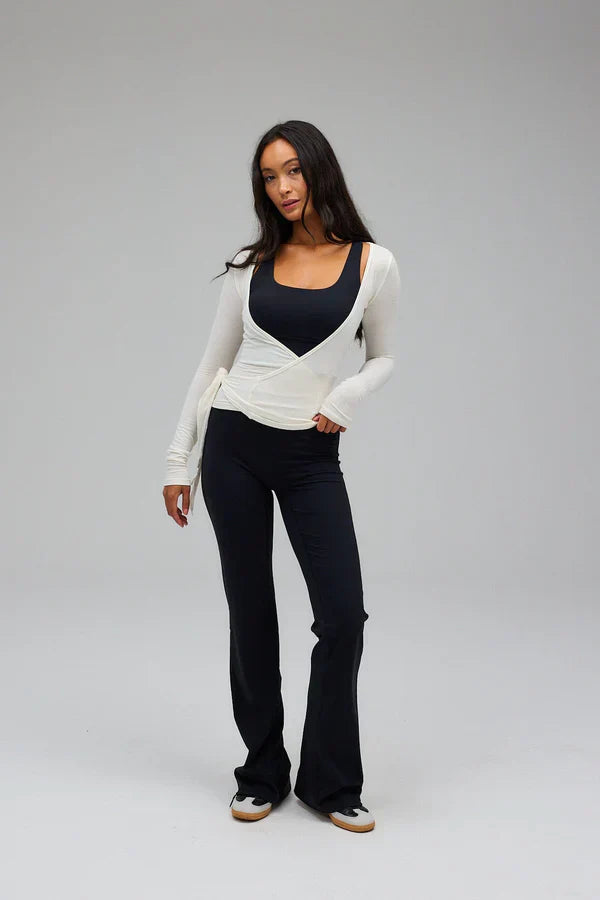Jeannine | Wrap blouse, rib knitted, white