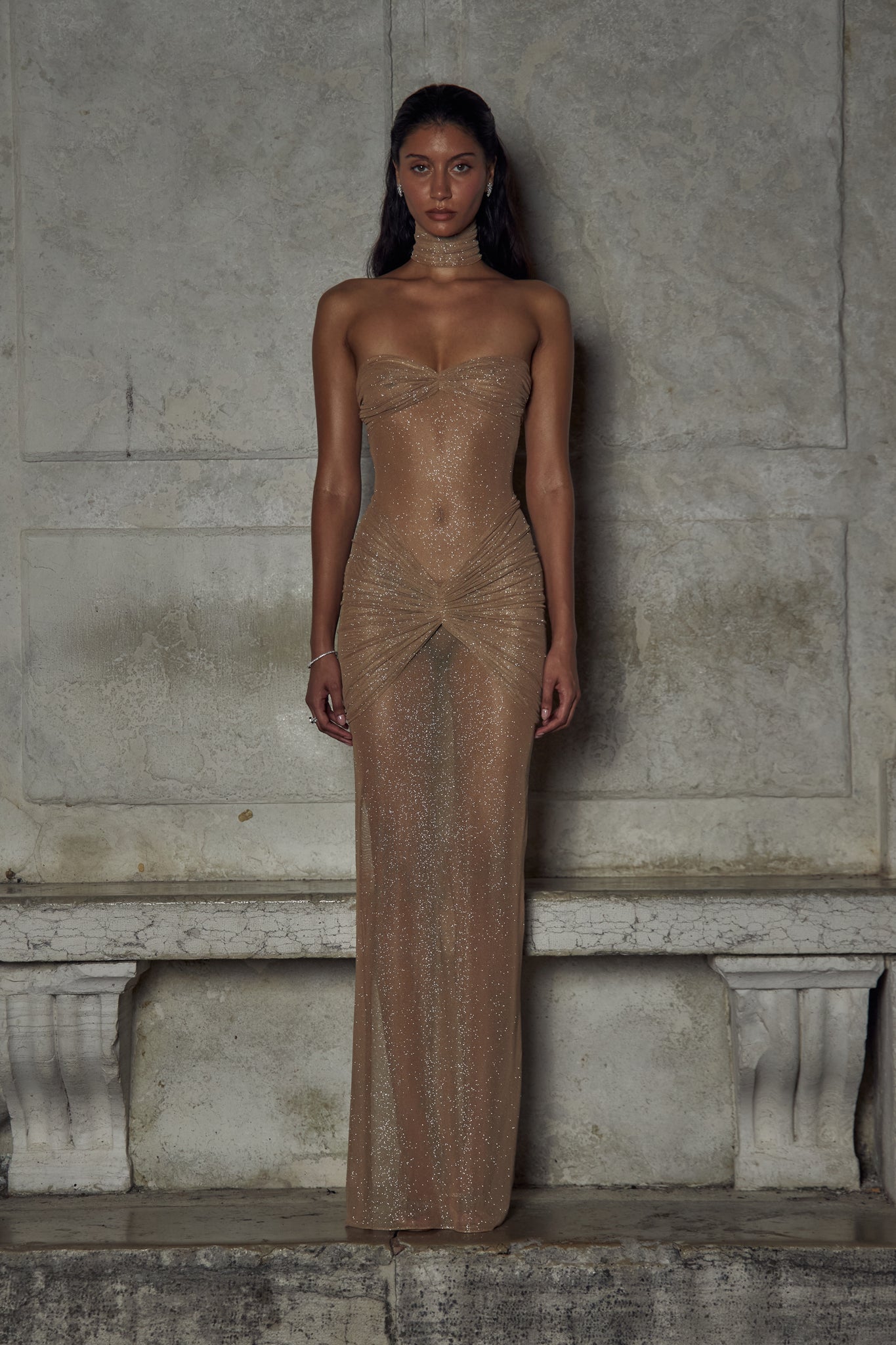 Indira | Gold Gala Dress with Glitter