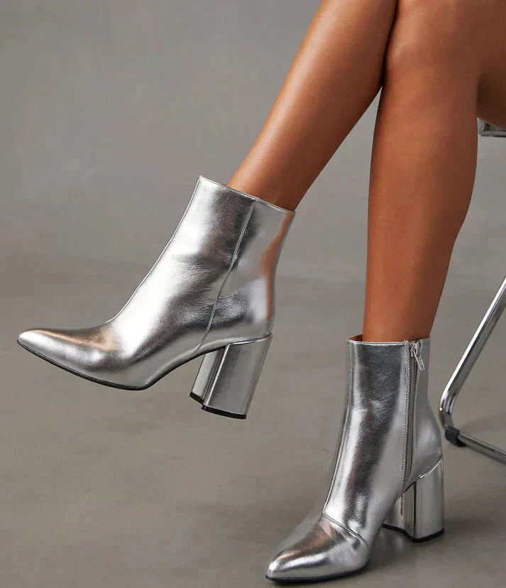 Keanna | Ankle Boots Metallic Silver Block Heel