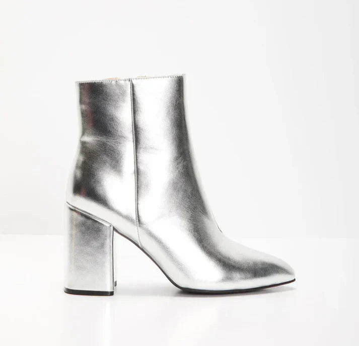 Keanna | Ankle Boots Metallic Silver Block Heel
