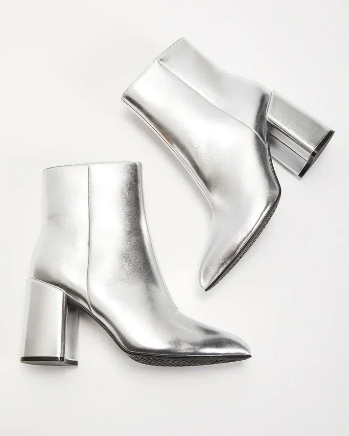 Keanna | Ankle Boots Metallic Silver Block Heel